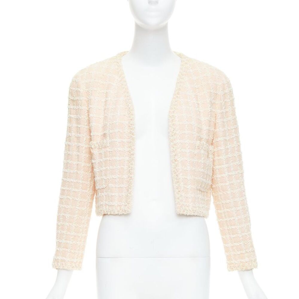 Chanel pink cotton tweed cropped jacket